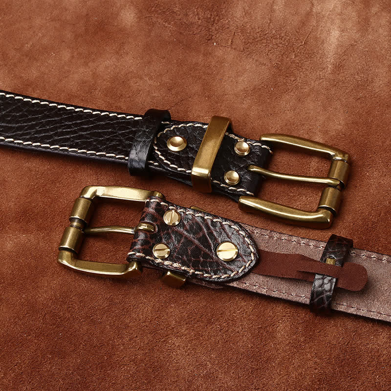 Retro Bison Skin Embossed Rugged Leather Belt - Image 3