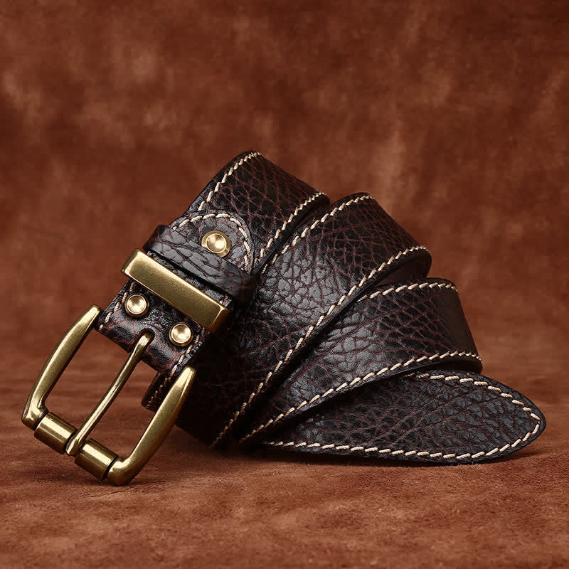 Retro Bison Skin Embossed Rugged Leather Belt - Image 4