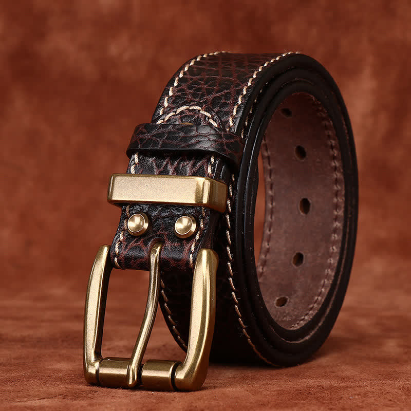 Retro Bison Skin Embossed Rugged Leather Belt - Image 5