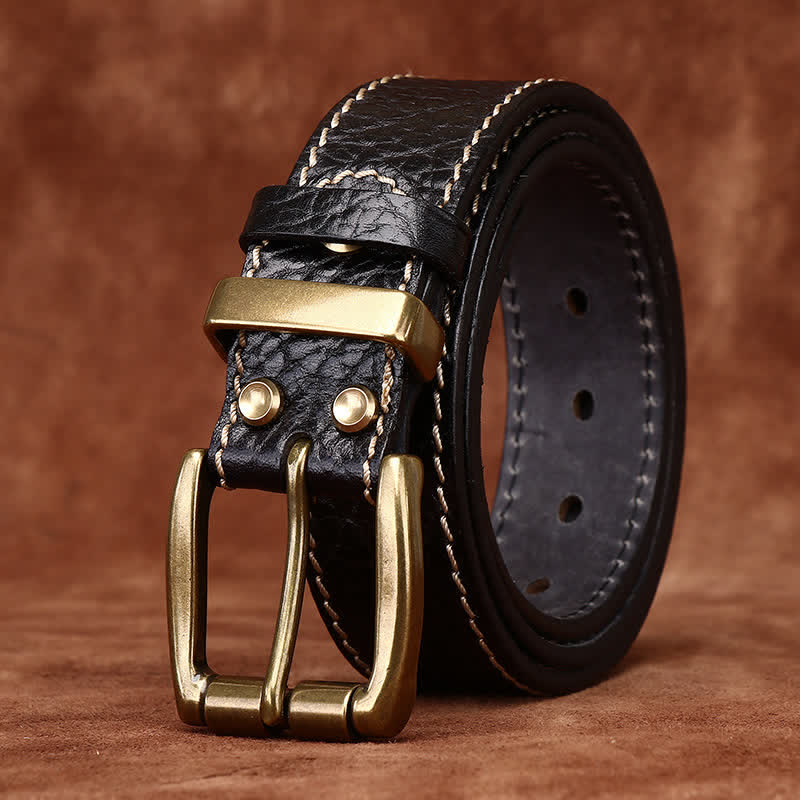 Retro Bison Skin Embossed Rugged Leather Belt - Image 8
