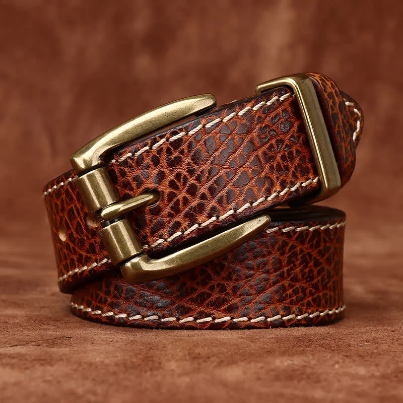 Retro Bison Skin Embossed Rugged Leather Belt - Image 9