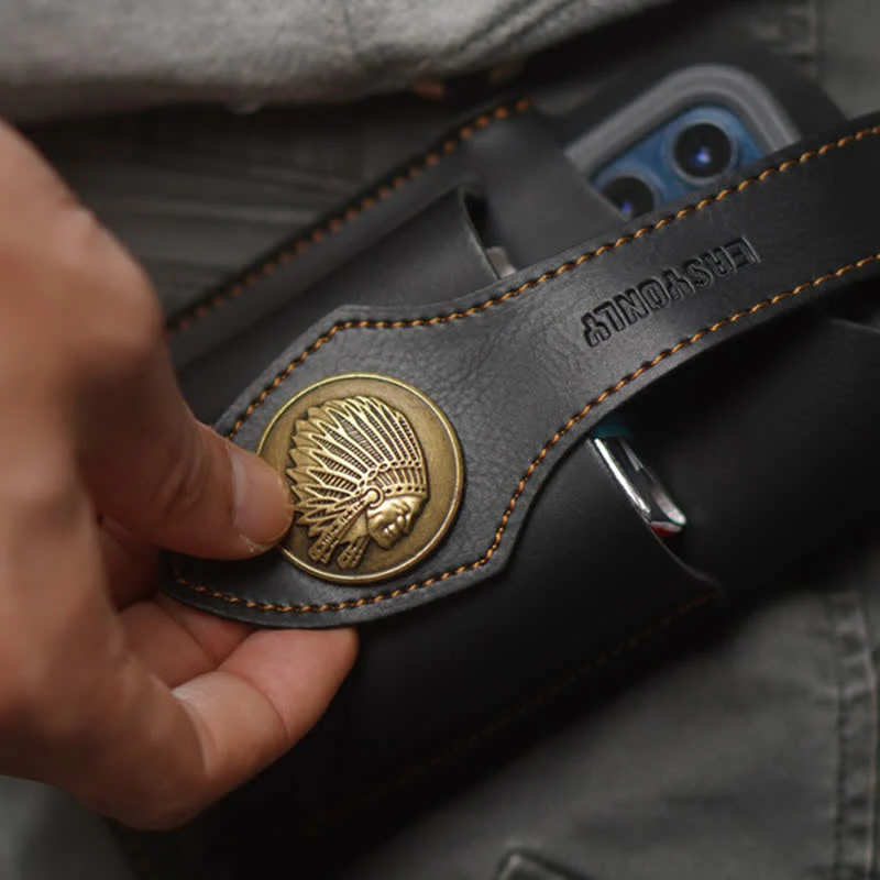 Retro Brass Magnetic Snap Button Cell Phone Belt Bag - Image 4