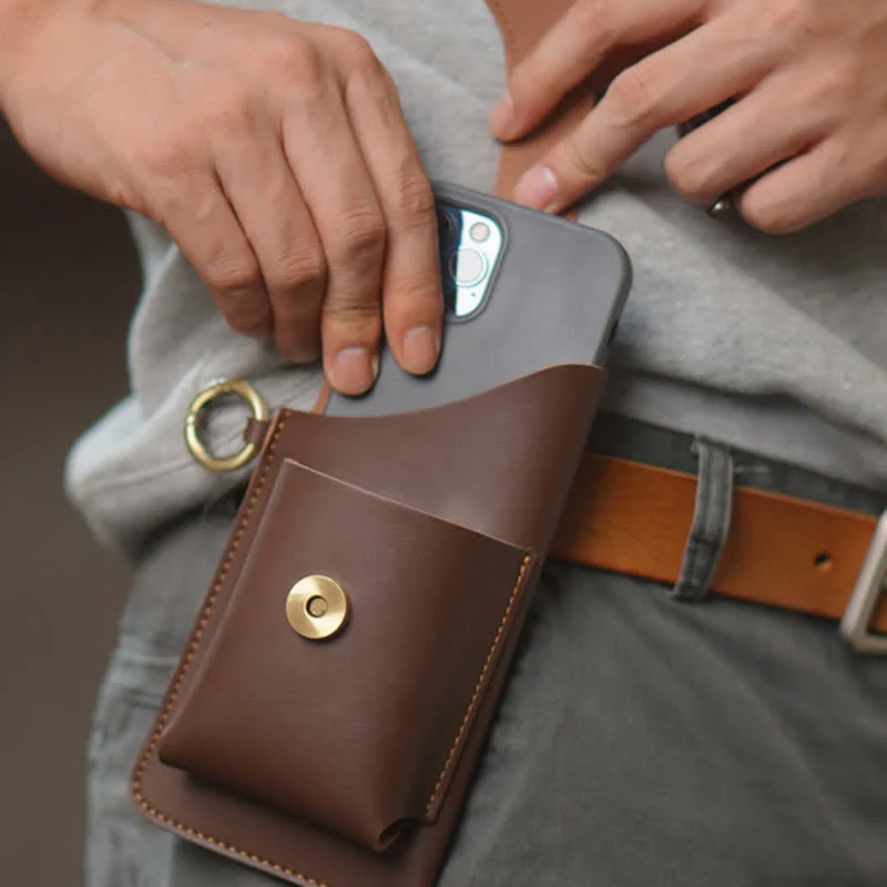 Retro Brass Magnetic Snap Button Cell Phone Belt Bag - Image 9