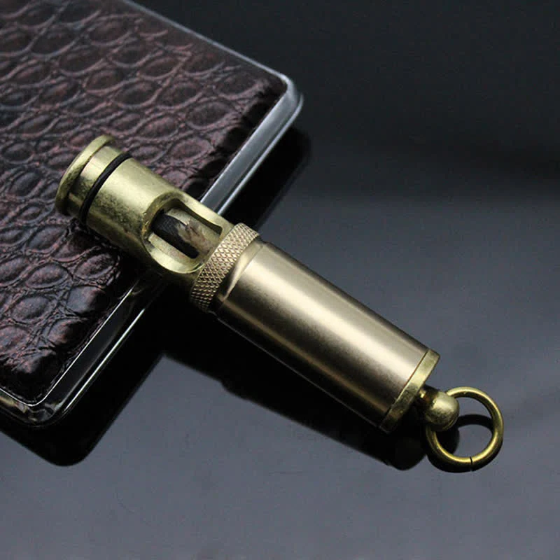 Retro Bronze Keychain Ring Portable Refillable Kerosene Lighter - Image 2