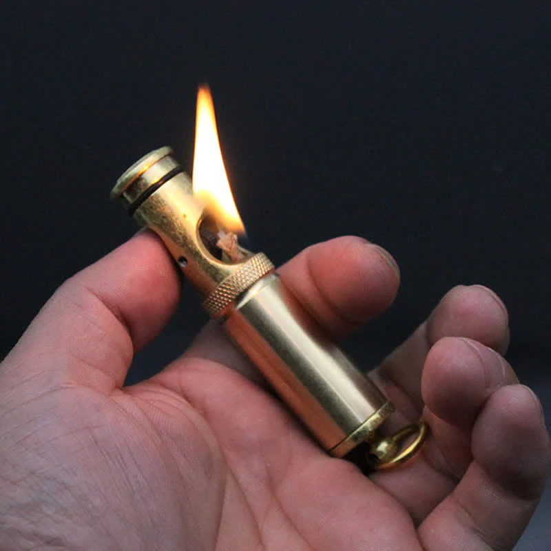 Retro Bronze Keychain Ring Portable Refillable Kerosene Lighter - Image 3