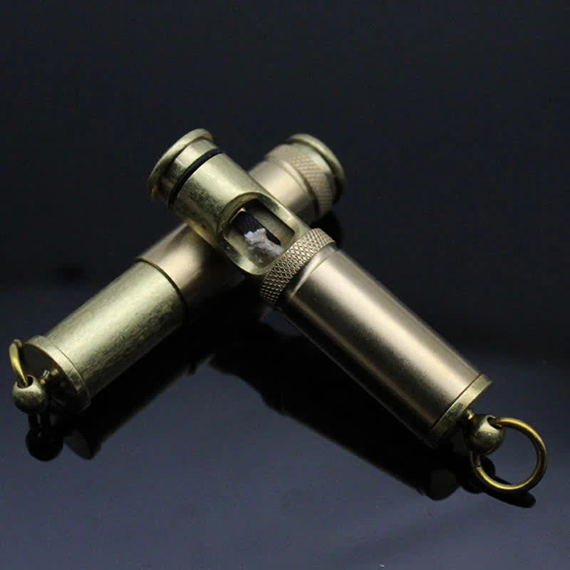 Retro Bronze Keychain Ring Portable Refillable Kerosene Lighter - Image 4