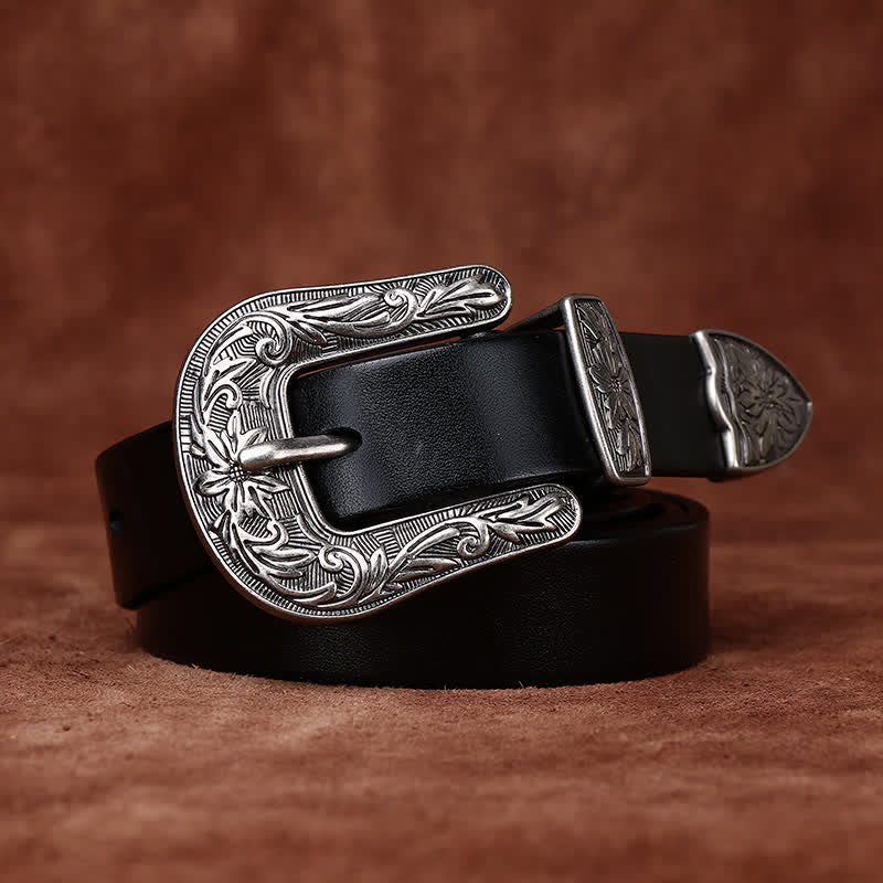 Retro Carved Buckle Western Style Narrow Leather Belt - Image 6