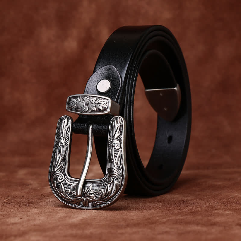Retro Carved Buckle Western Style Narrow Leather Belt - Image 8