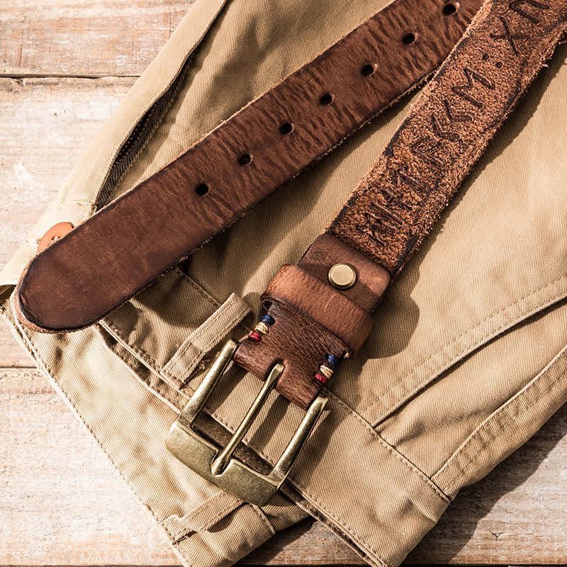 Retro Carved Letter Casual Workwear Leather Belt - Image 3