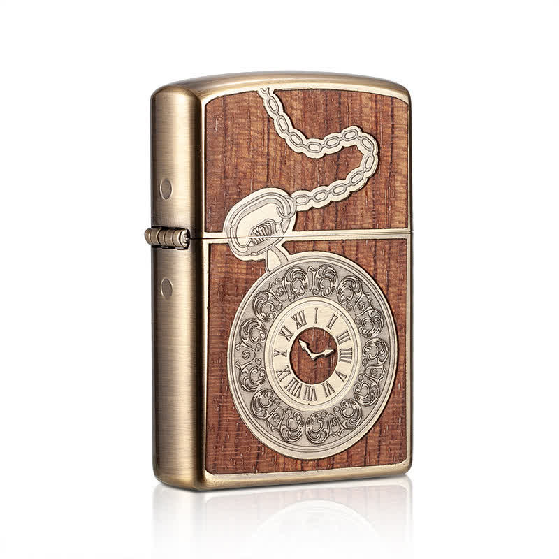 Retro Carved Pattern Wooden Shell Refillable Kerosene Lighter - Image 3