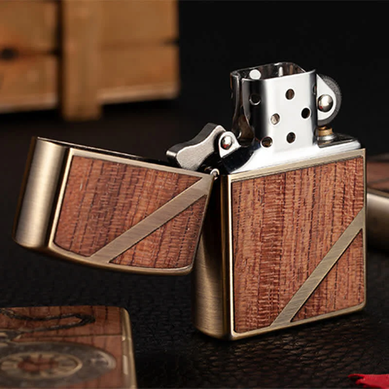 Retro Carved Pattern Wooden Shell Refillable Kerosene Lighter - Image 7