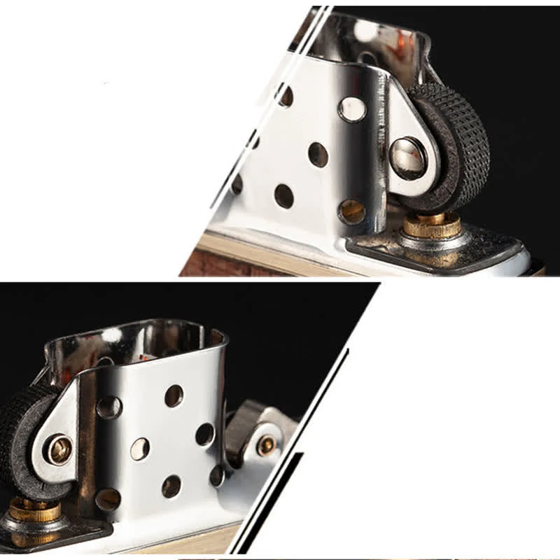 Retro Carved Pattern Wooden Shell Refillable Kerosene Lighter - Image 9