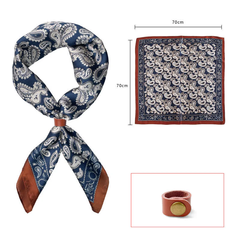 Retro Cashew Flower Square Scarf with Scarf Buckle - Image 11