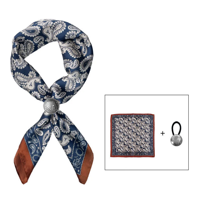Retro Cashew Flower Square Scarf with Scarf Buckle - Image 12