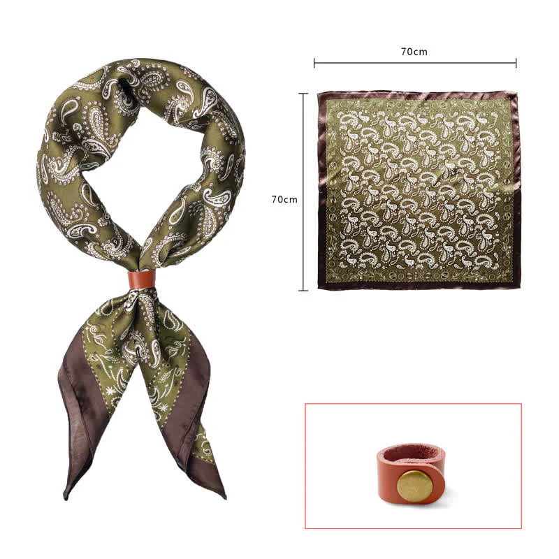 Retro Cashew Flower Square Scarf with Scarf Buckle - Image 3