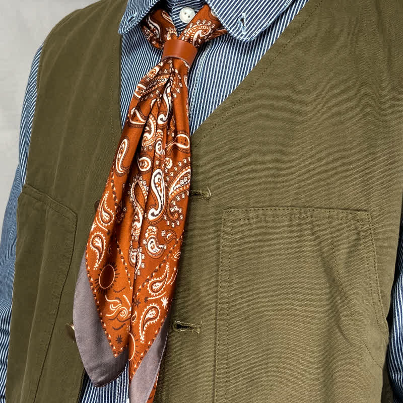 Retro Cashew Flower Square Scarf with Scarf Buckle - Image 9