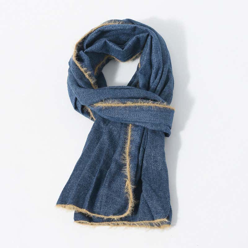 Retro & Chic Solid Color Scarf With Furry Trim - Image 7