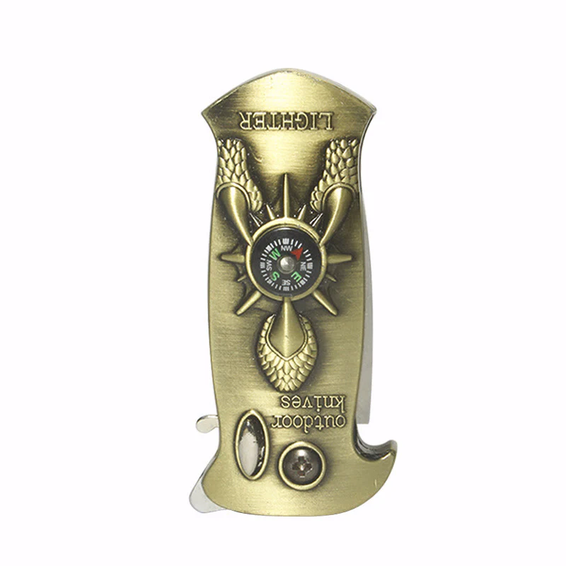 Retro Copper Dragon Claw Compass Folding Knife Lighter - Image 2