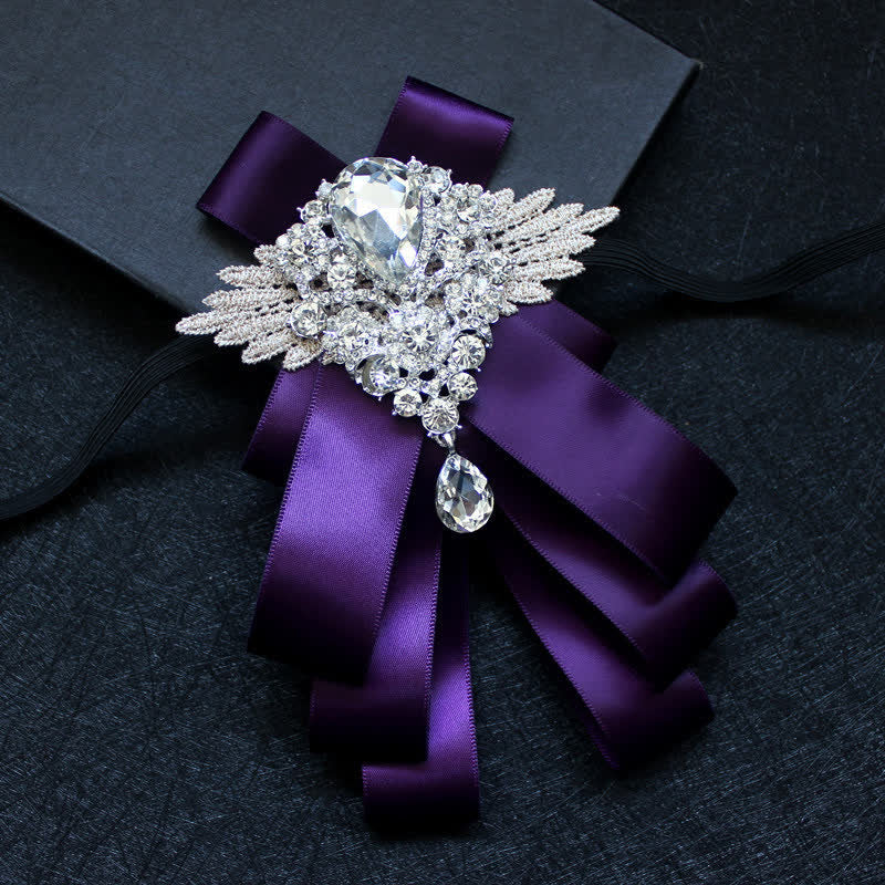 Retro Crystal Rhinestone Dangle Ribbon Bow Tie - Image 10