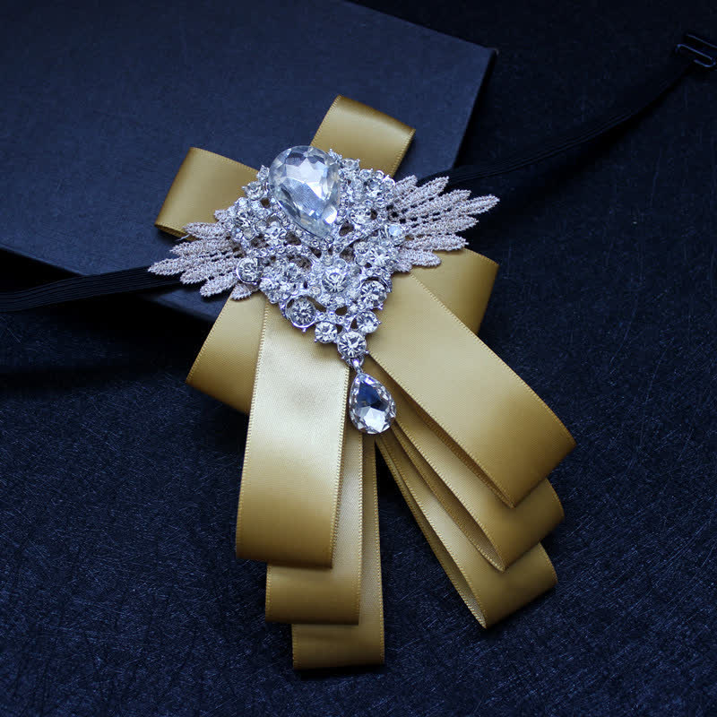 Retro Crystal Rhinestone Dangle Ribbon Bow Tie - Image 11
