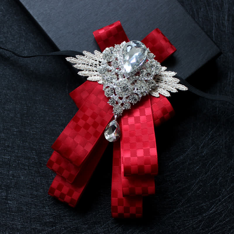 Retro Crystal Rhinestone Dangle Ribbon Bow Tie - Image 13