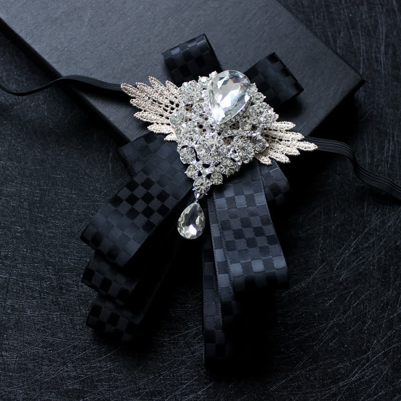 Retro Crystal Rhinestone Dangle Ribbon Bow Tie - Image 14