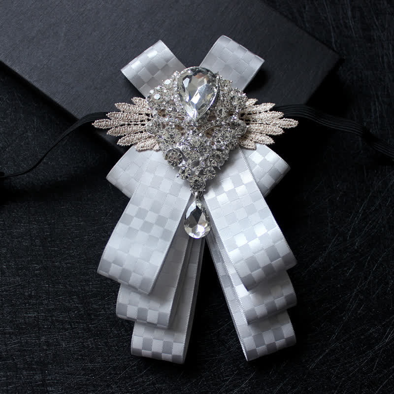 Retro Crystal Rhinestone Dangle Ribbon Bow Tie - Image 15