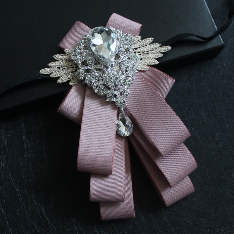 Retro Crystal Rhinestone Dangle Ribbon Bow Tie - Image 19