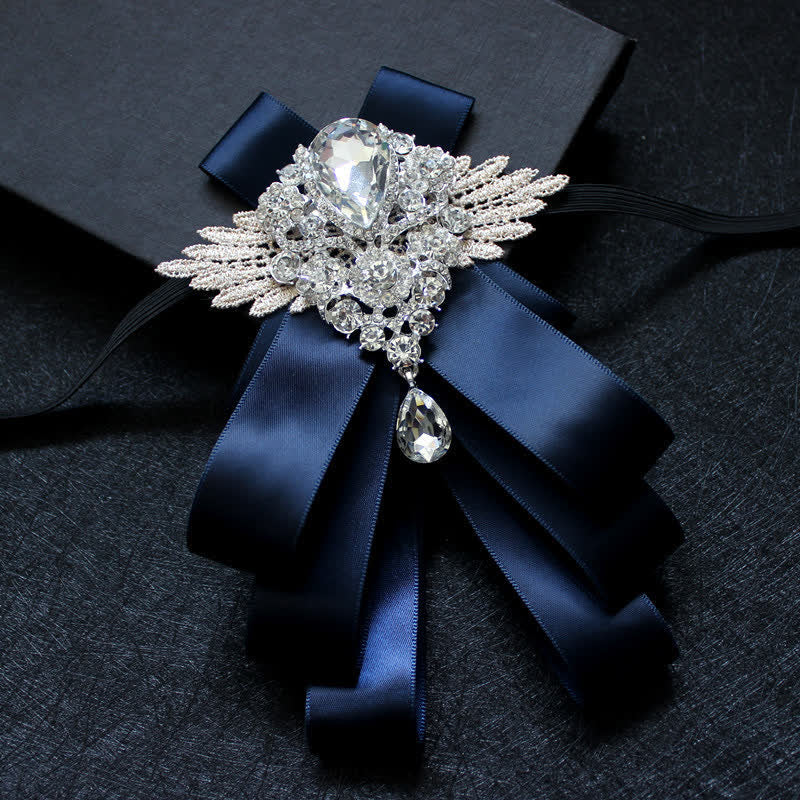 Retro Crystal Rhinestone Dangle Ribbon Bow Tie - Image 2