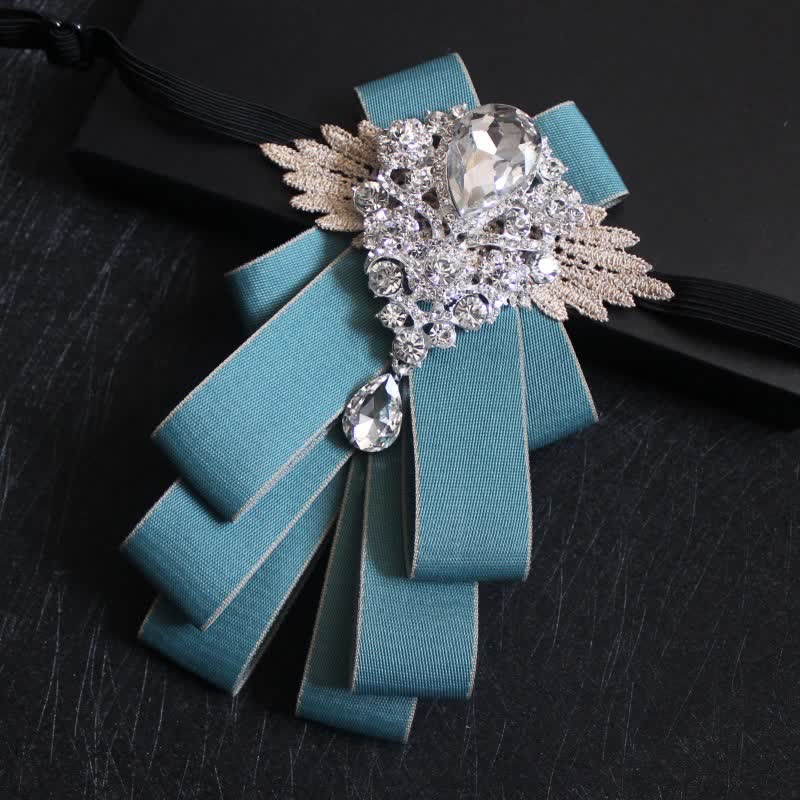 Retro Crystal Rhinestone Dangle Ribbon Bow Tie - Image 20