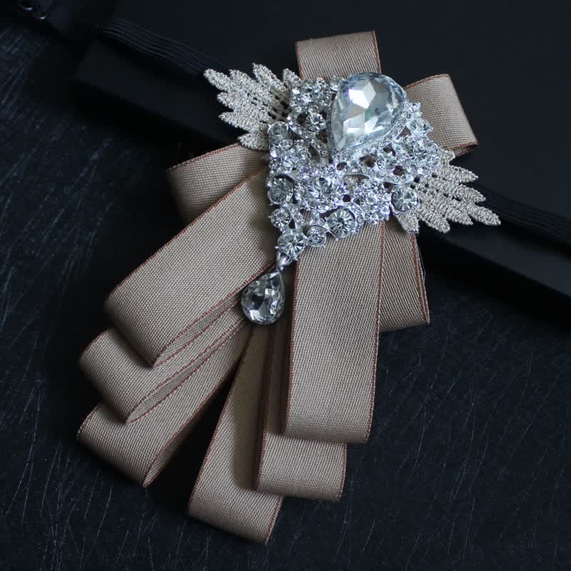 Retro Crystal Rhinestone Dangle Ribbon Bow Tie - Image 22