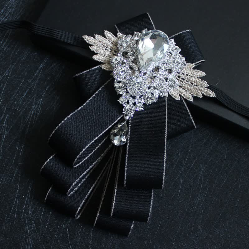 Retro Crystal Rhinestone Dangle Ribbon Bow Tie - Image 23