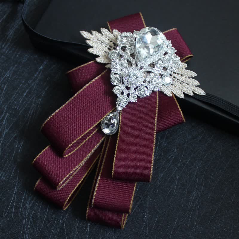 Retro Crystal Rhinestone Dangle Ribbon Bow Tie - Image 25