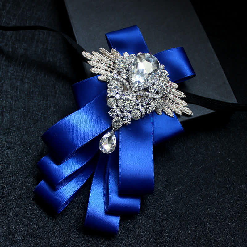 Retro Crystal Rhinestone Dangle Ribbon Bow Tie - Image 4