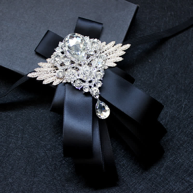 Retro Crystal Rhinestone Dangle Ribbon Bow Tie - Image 5