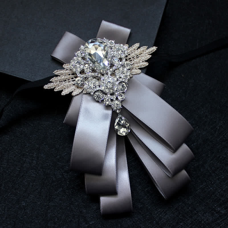 Retro Crystal Rhinestone Dangle Ribbon Bow Tie - Image 6