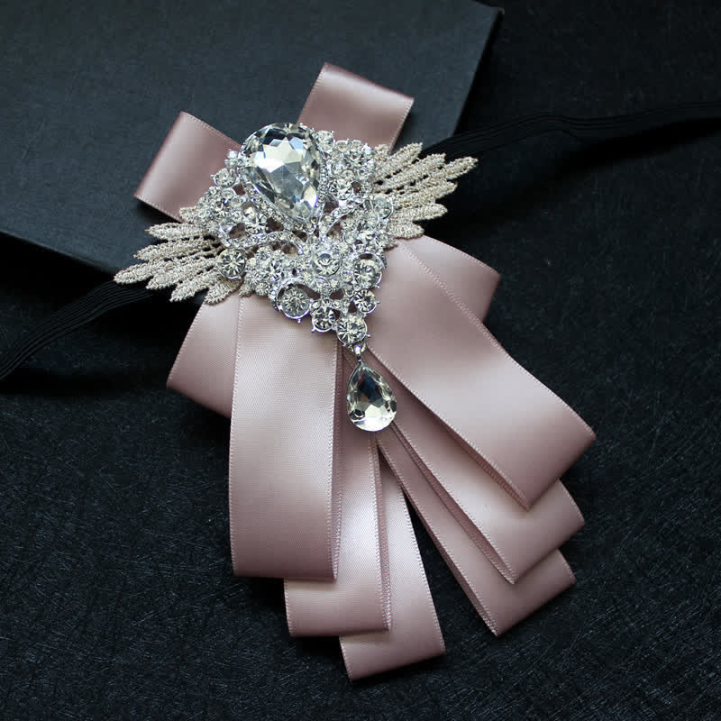 Retro Crystal Rhinestone Dangle Ribbon Bow Tie - Image 7