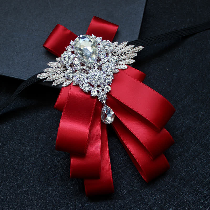 Retro Crystal Rhinestone Dangle Ribbon Bow Tie - Image 8