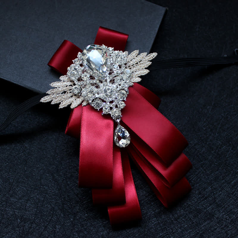 Retro Crystal Rhinestone Dangle Ribbon Bow Tie - Image 9
