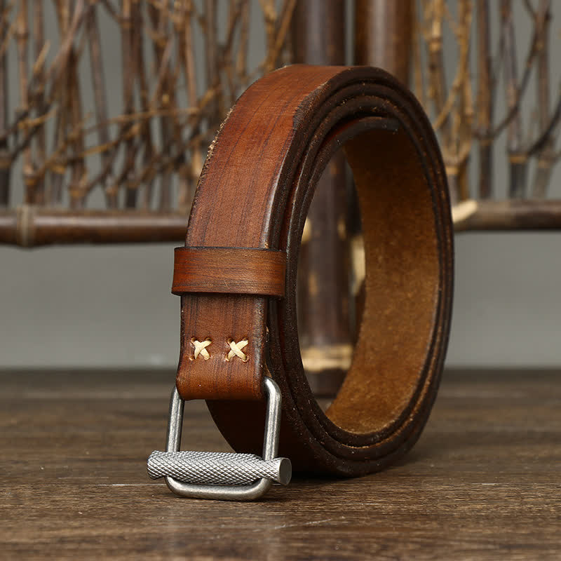 Retro Distressed Adjustable Smooth Buckle Leather Belt - Image 10