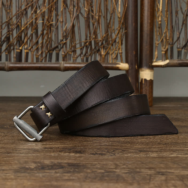 Retro Distressed Adjustable Smooth Buckle Leather Belt - Image 8
