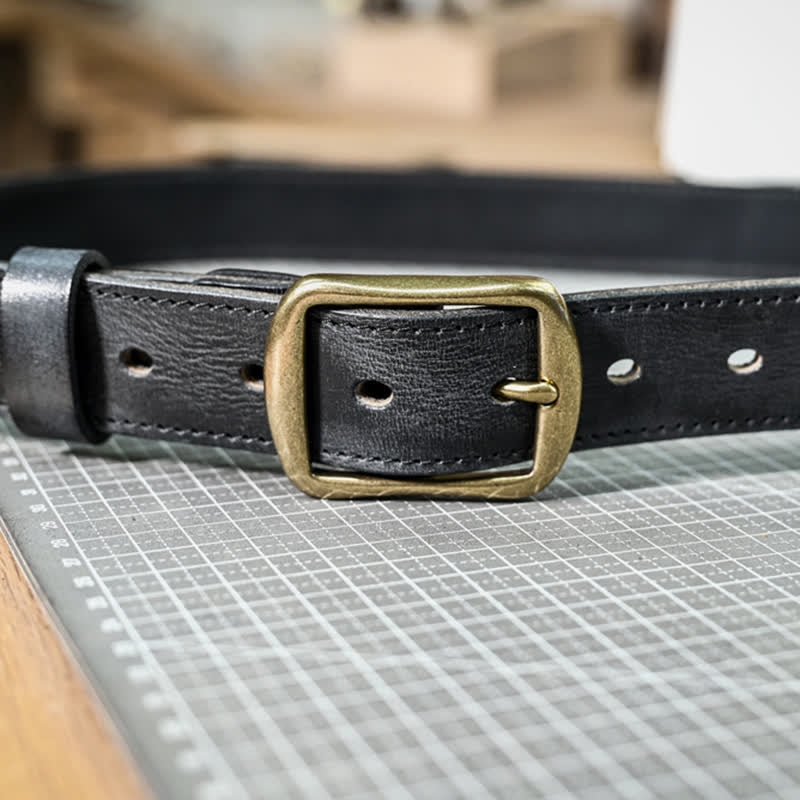 Retro Distressed Brass Buckle Hand-Made Stitching Leather Belt - Image 13