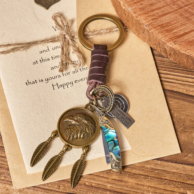 Retro Eagle Head Round Pendant Shell Texture Folding Knife Keychain - Image 2