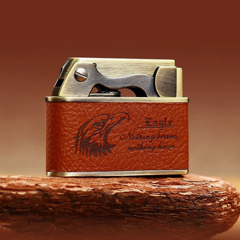 Retro Eagle Pattern Leather Refillable Kerosene Lighter - Image 2