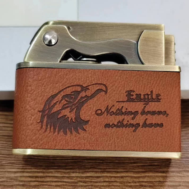 Retro Eagle Pattern Leather Refillable Kerosene Lighter - Image 3