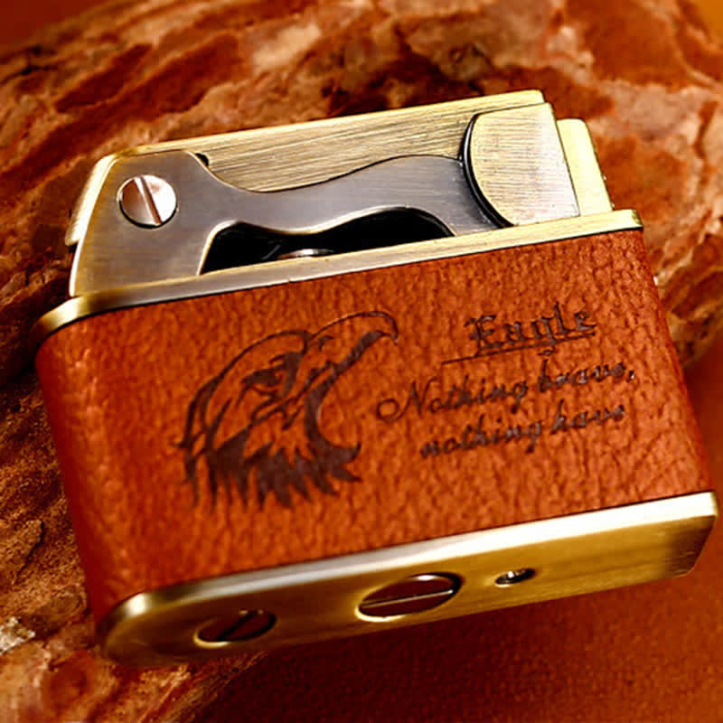 Retro Eagle Pattern Leather Refillable Kerosene Lighter - Image 4