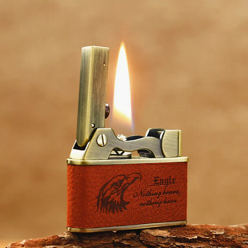 Retro Eagle Pattern Leather Refillable Kerosene Lighter - Image 5