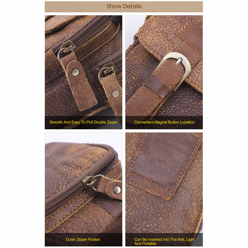 Retro Elegant Travel Fanny Pack Zipper Leather Belt Bag - Image 6