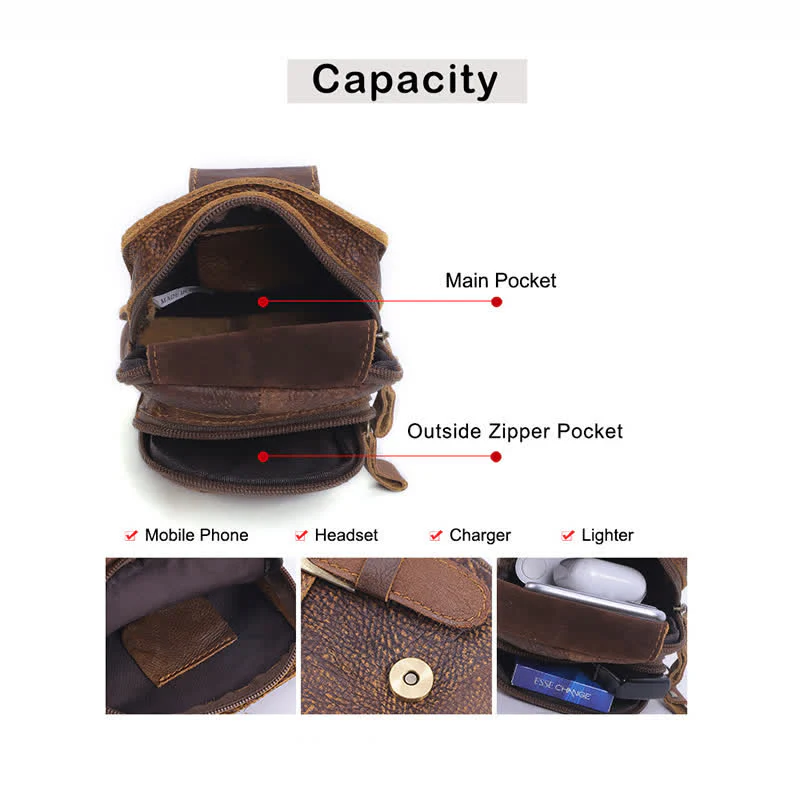 Retro Elegant Travel Fanny Pack Zipper Leather Belt Bag - Image 8