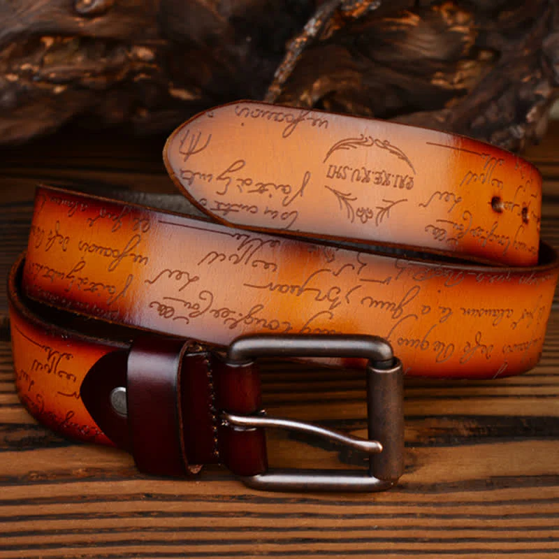 Retro Embossed Letter Pattern Four Colors Available Leather Belt - Image 3